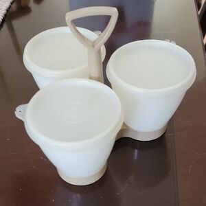 Tupperware Cream Plastic Container Set with Handle